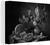 Canvas Schilderij Stilleven - Fruit - Zwart - Wit - 80x60 cm - Wanddecoratie