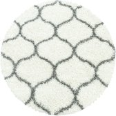 Flycarpets Azure Rond Vloerkleed Berber Motief - Crème / Grijs - Hoogpolig - Woonkamer - 120x120 cm