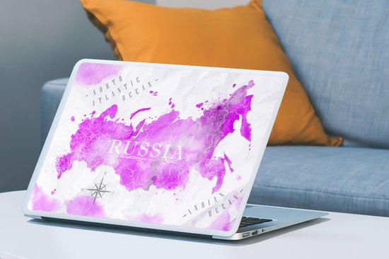Sticker pour ordinateur portable - 17,3 pouces - Wereldkaart - Rose - Russie