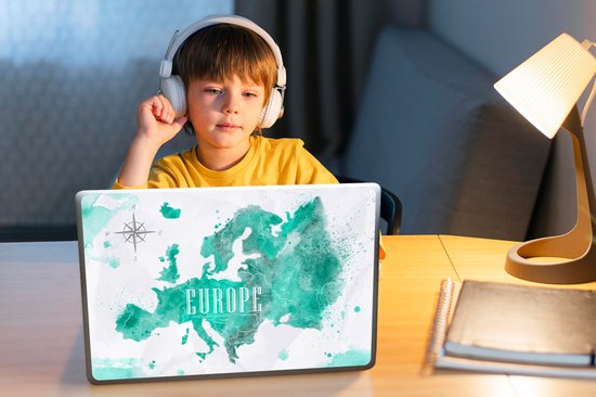 Laptop sticker - 14 inch - Waterverf - Wereldkaart - Europa - 32x5x23x5cm - Laptopstickers - Laptop skin - Cover