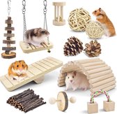 Hamster kauwspeelgoed, 12 stuks natuurlijk hout konijnenspeelgoed oefening klokkenrol tandverzorging baktandspeelgoed voor chinchilla hazen cavia's