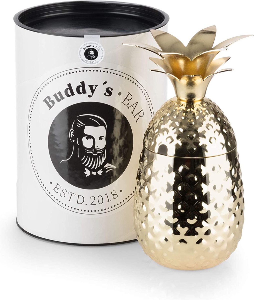 Buddy's Bar - Ananas cocktailbeker mok - 450 ml - RVS - goud gepolijst