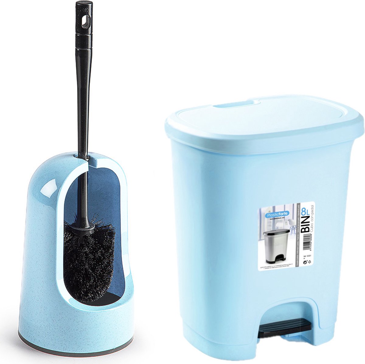 Forte Plastics - WC-/toiletborstel - lichtblauw - pedaalemmer 8L