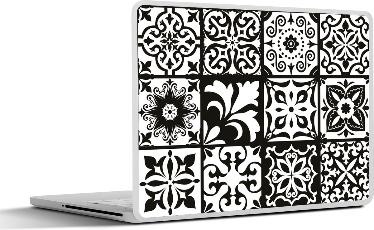 Laptop sticker - 11.6 inch - Patronen - Zwart - Wit - Bloemen - Abstract - 30x21cm - Laptopstickers - Laptop skin - Cover