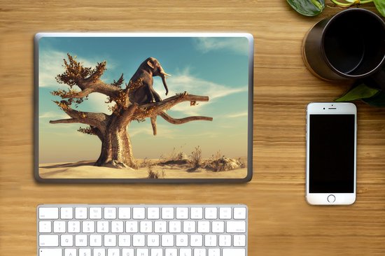 Sticker ordinateur portable - 11,6 pouces - Éléphant - Arbre - Nature - Désert