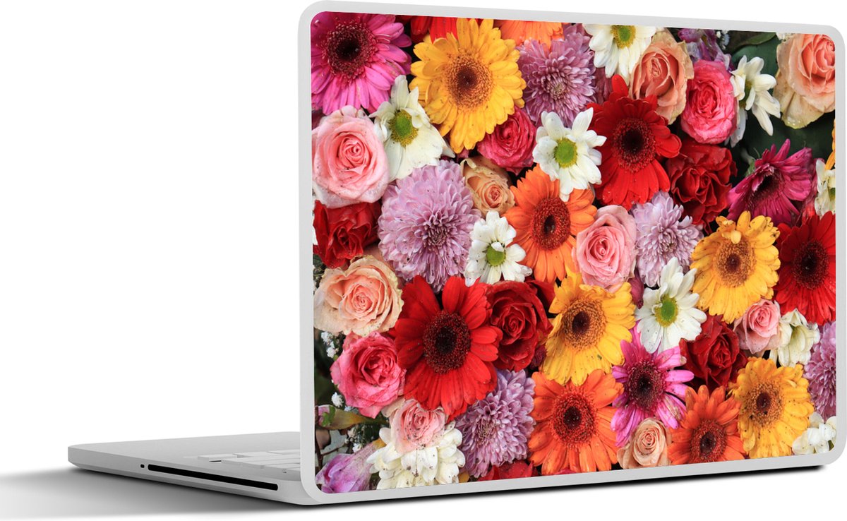 Laptop sticker - 10.1 inch - Bloemen - Kleuren - Gerbera - Rozen - 25x18cm - Laptopstickers - Laptop skin - Cover