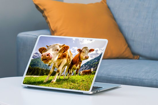 Sticker ordinateur portable - 11,6 pouces - Vaches - Montagnes - Herbe - Paysage - Alpes