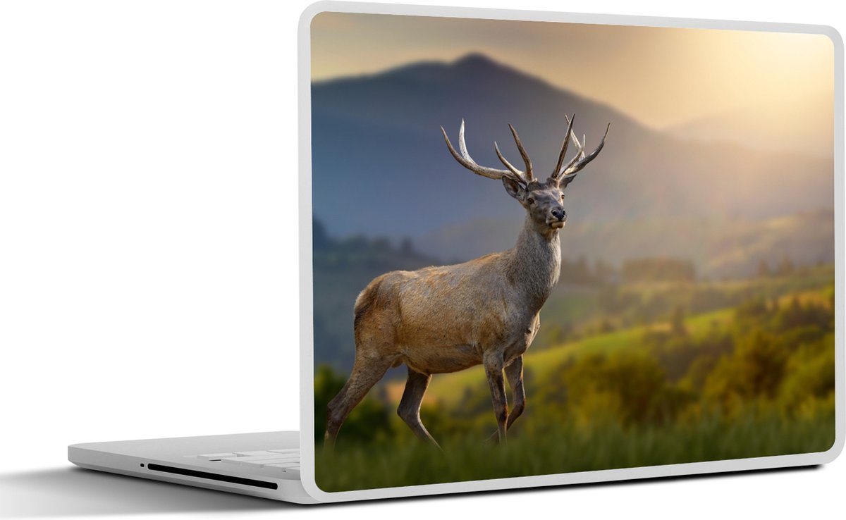 Laptop sticker - 13.3 inch - Hert - Berg - Gras - Zonsondergang - Dieren - Natuur - 31x22,5cm - Laptopstickers - Laptop skin - Cover