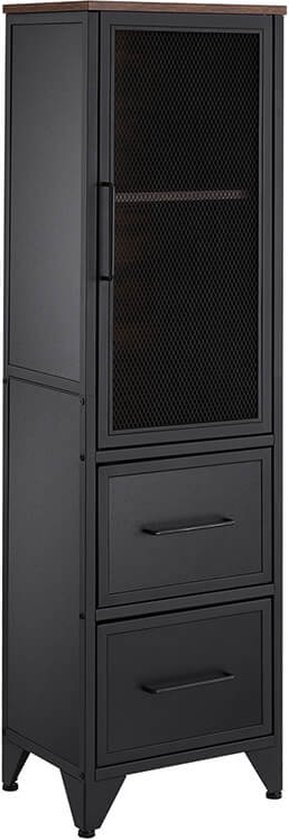 MIRA Home - Opbergkast - Kast - Industrieel - Staal/Hout - Zwart/Bruin - 40x30x140