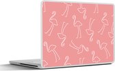 Laptop sticker - 10.1 inch - Flamingo - Line Art - Roze - Patronen - 25x18cm - Laptopstickers - Laptop skin - Cover