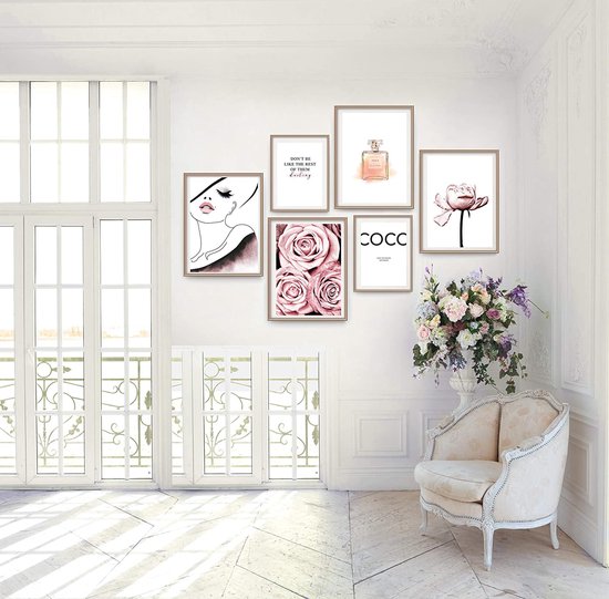 Linilioart Moderne zwarte en roze muurkunst set van 3 hoge hakken