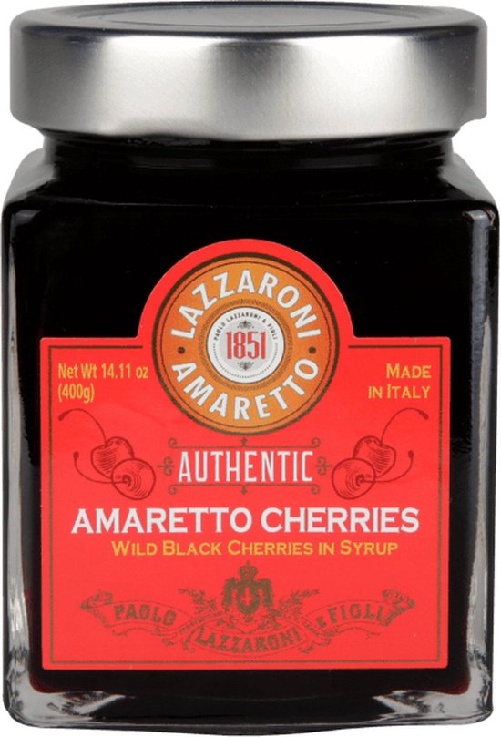Lazzaroni Amaretto Amaretto cherries Wild Black Cherries In Syrup bol