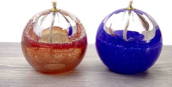 Olielamp lont - Olielamp glas - Olielamp binnen - Olielampjes voor op tafel - Blauw van Sommer Living — afbeelding 2