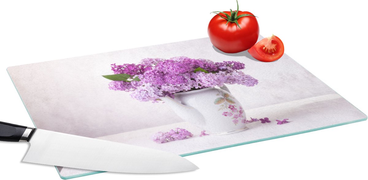 Glazen Snijplank - 39x28 - Lilac - Stilleven - Bladeren - Snijplanken Glas