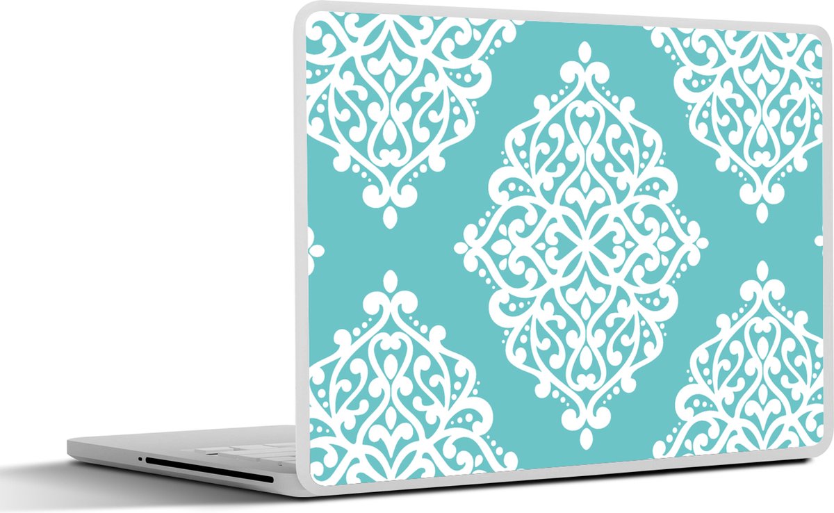 Laptop sticker - 12.3 inch - Bloemen - Wit - Blauw - Vintage - Patronen - 30x22cm - Laptopstickers - Laptop skin - Cover