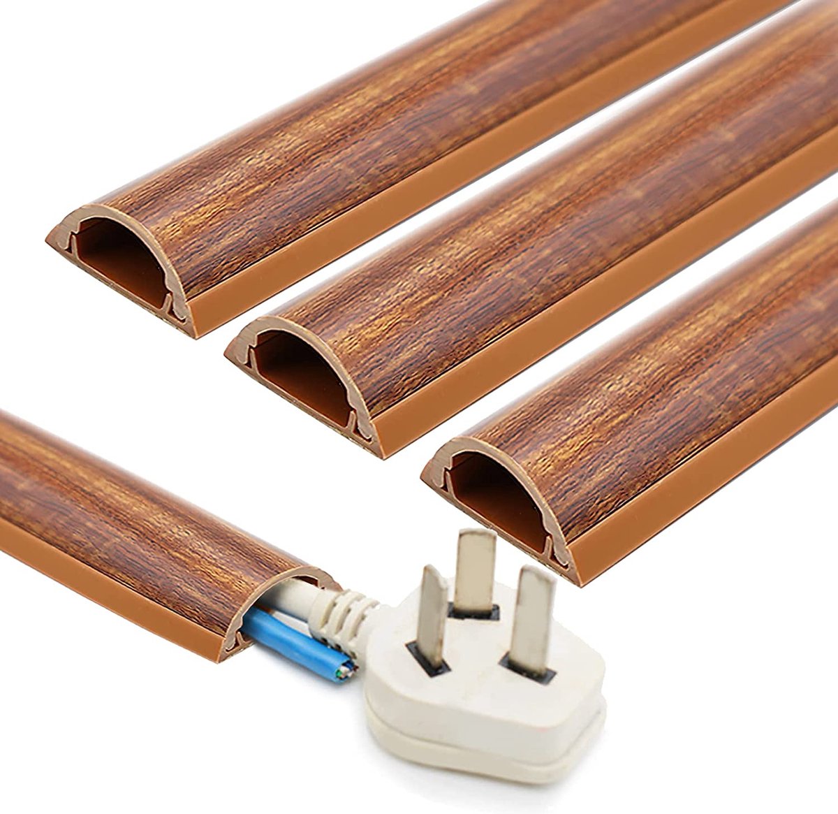 INCETUE kabelgoot houtlook voor vloer, kabelgoot plat zelfklevend, halfronde kabelhoes voor inbouwkabel, PVC kabelstrip vloer 3x1,2x30cm x 13 stuks. - Donker bruin
