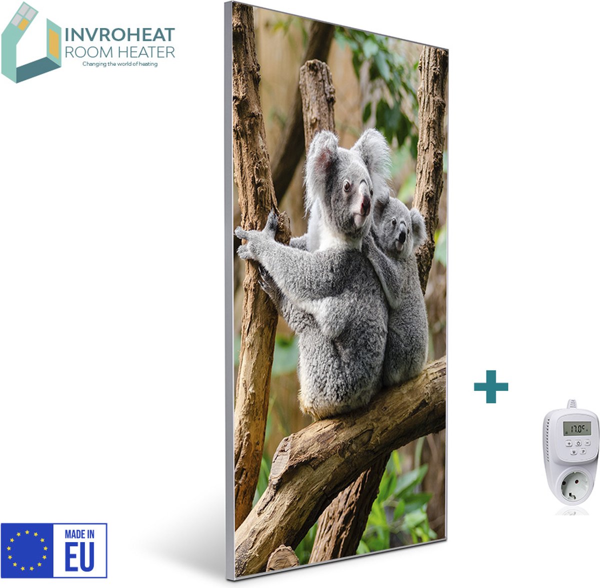 Invroheat infrarood verwarmingspaneel 2 Koala’s - 800W - 61x91.5cm - Duurzaam, zeer energie efficiënt en warmt snel op - afbeelding verwisselbaar - met thermostaat