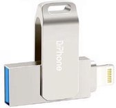 DrPhone FDS5 Flashdrive 2 in 1 Lightning naar USB - Geheugenstick - 128 GB - Externe opslag Geschikt voor iPhone/ PC/laptop – Zilver