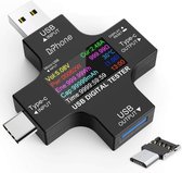 DrPhone USB Digitale Tester - Multimeter – Veiligheidstester + USB C input + Extra losse Micro USB adapter - Zwart