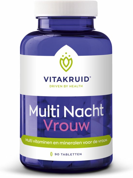 Vitakruid Multi Nacht Vrouw potje met 90 tabletten. Multi vitaminen en mineralen voor de vrouw.