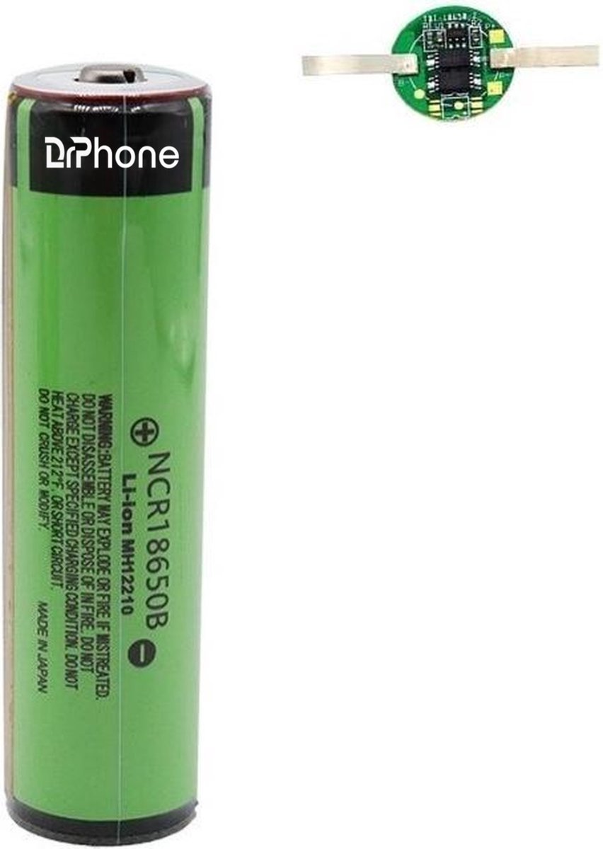 DrPhone BAT18 - 3400 mAh NCR18650B 3.7V 6.7A – Met Bescherming - Oplaadbare Batterij – 18650 - Buttontop - 1 Stuk