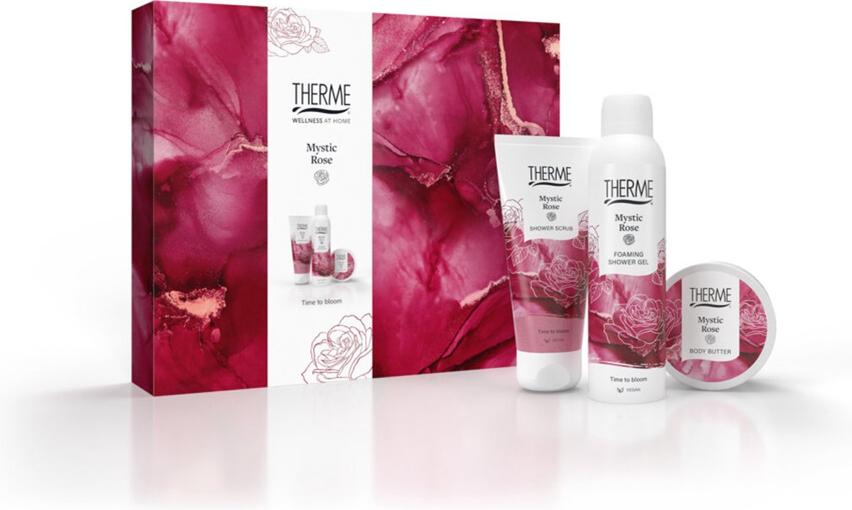 Goedkoopste Therme Mystic Rose Foaming Shower Gel Shower Scrub Body Butter Geschenkset