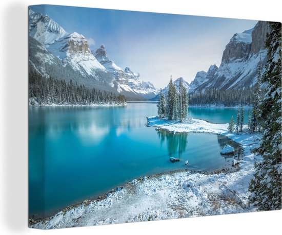 Winterlandschap in het Nationaal park Jasper in Noord-Amerika Canvas 120x80 cm - Foto print op Canvas schilderij (Wanddecoratie woonkamer / slaapkamer)