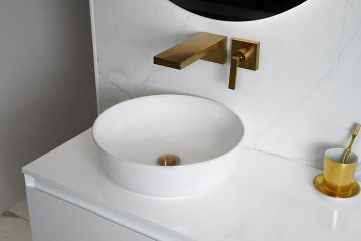 Mykonos - Design Wastafel - Hoogglans Wit - Wastafel - Handwastafel - Waskom - Ø 415 x 130 Mm - Trendy - Keramiek - Badkamer - Toilet - Luxe