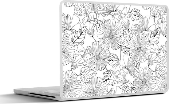 Laptop sticker - 14 inch - Bloemen - Zwart - Wit - Design - Flora - 32x5x23x5cm - Laptopstickers - Laptop skin - Cover