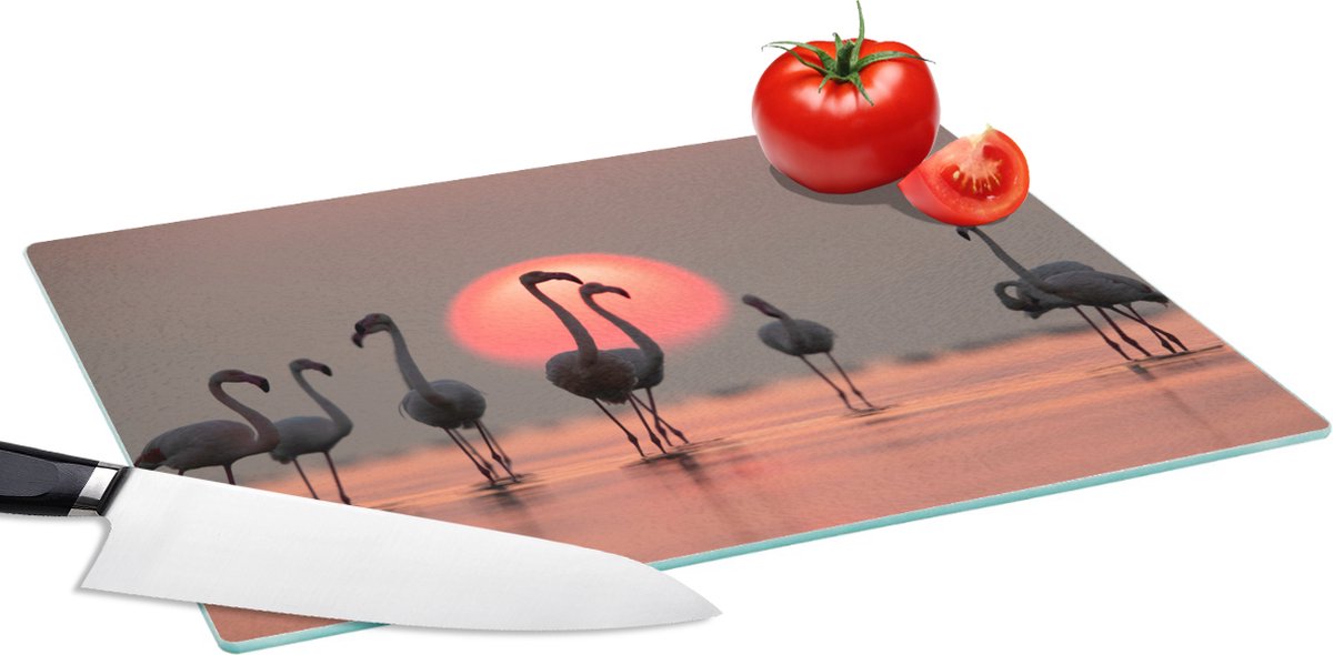 Glazen Snijplank - 39x28 - Vogel - Flamingo - Zonsondergang - Roze - Snijplanken Glas