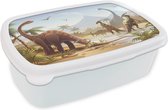 Broodtrommel Wit - Lunchbox - Brooddoos - Dinosaurus - Landschap - Tropisch - Kinderen - Jongens - 18x12x6 cm - Volwassenen