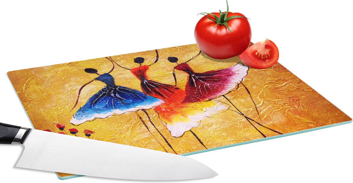 Glazen Snijplank - 28x20 - Schilderij - Vrouwen - Jurk - Olieverf - Snijplanken Glas