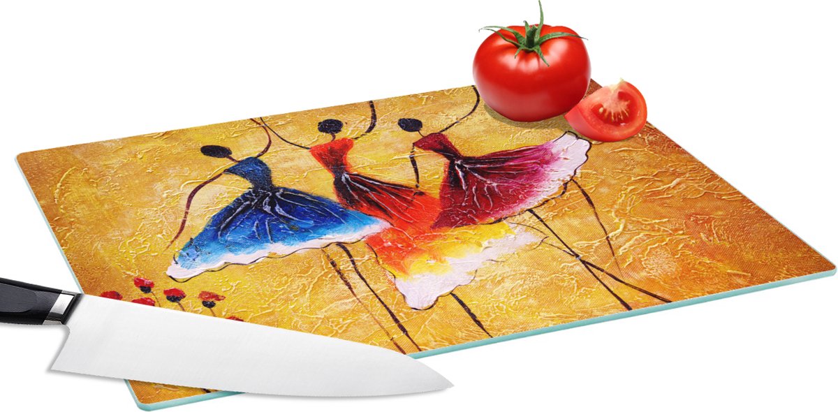 Glazen Snijplank - 39x28 - Schilderij - Vrouwen - Jurk - Olieverf - Snijplanken Glas