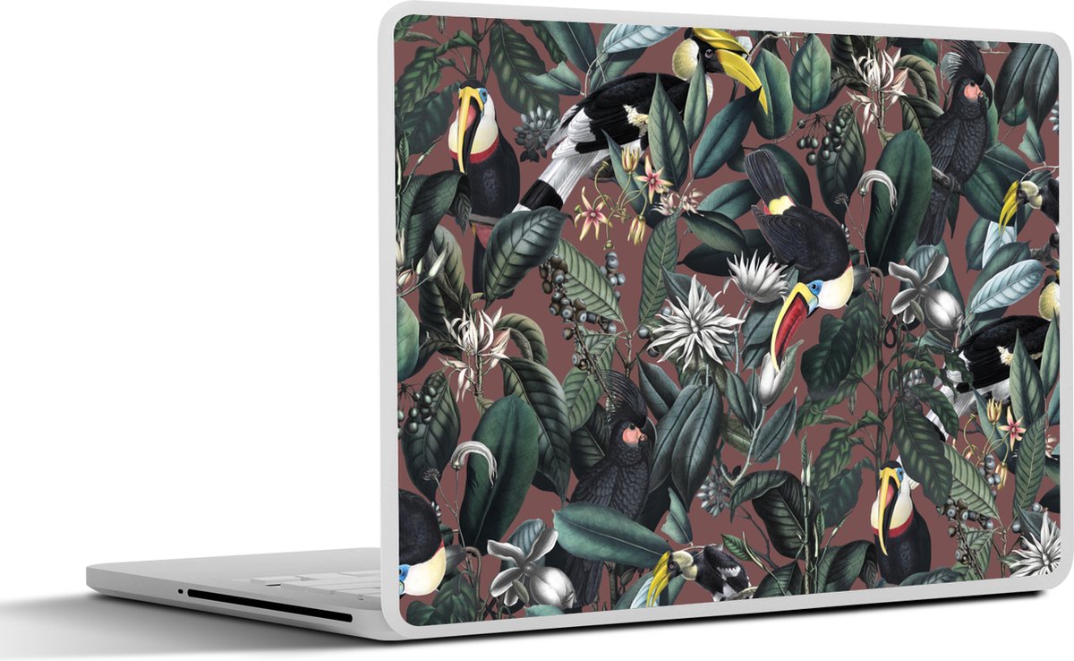 Laptop sticker - 17.3 inch - Bloemen - Toekan - Bladeren - 40x30cm - Laptopstickers - Laptop skin - Cover