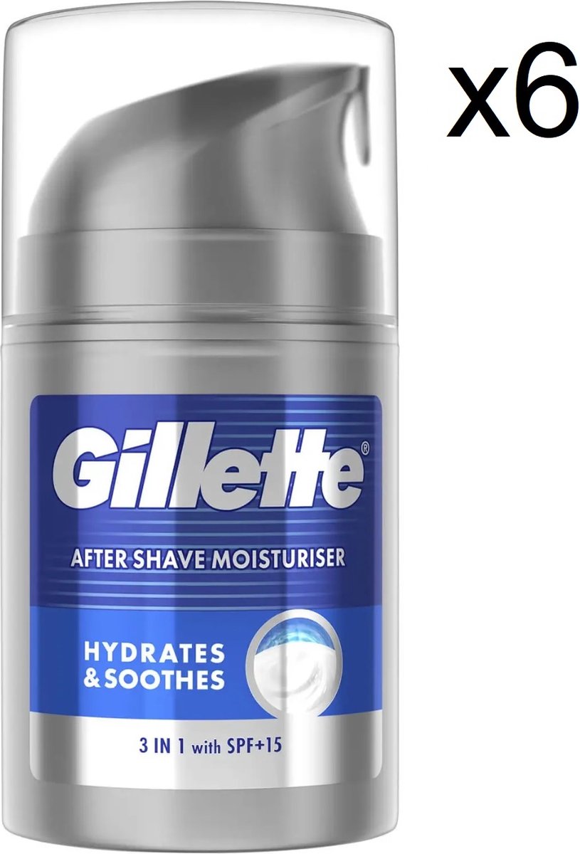 Gillette Instant 3 in 1 Moisturiser Men After shave Balm - 6x 50ml
