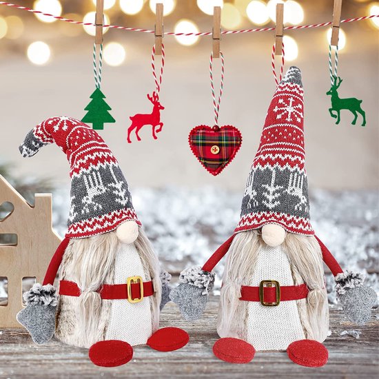 VGOODALL Kerstdecoratie kabouterfiguren, 3 stuks handgemaakte kerstkabouters 29,5 cm hoog, kerstman, tomte, kabouter, voor kerstdecoratie