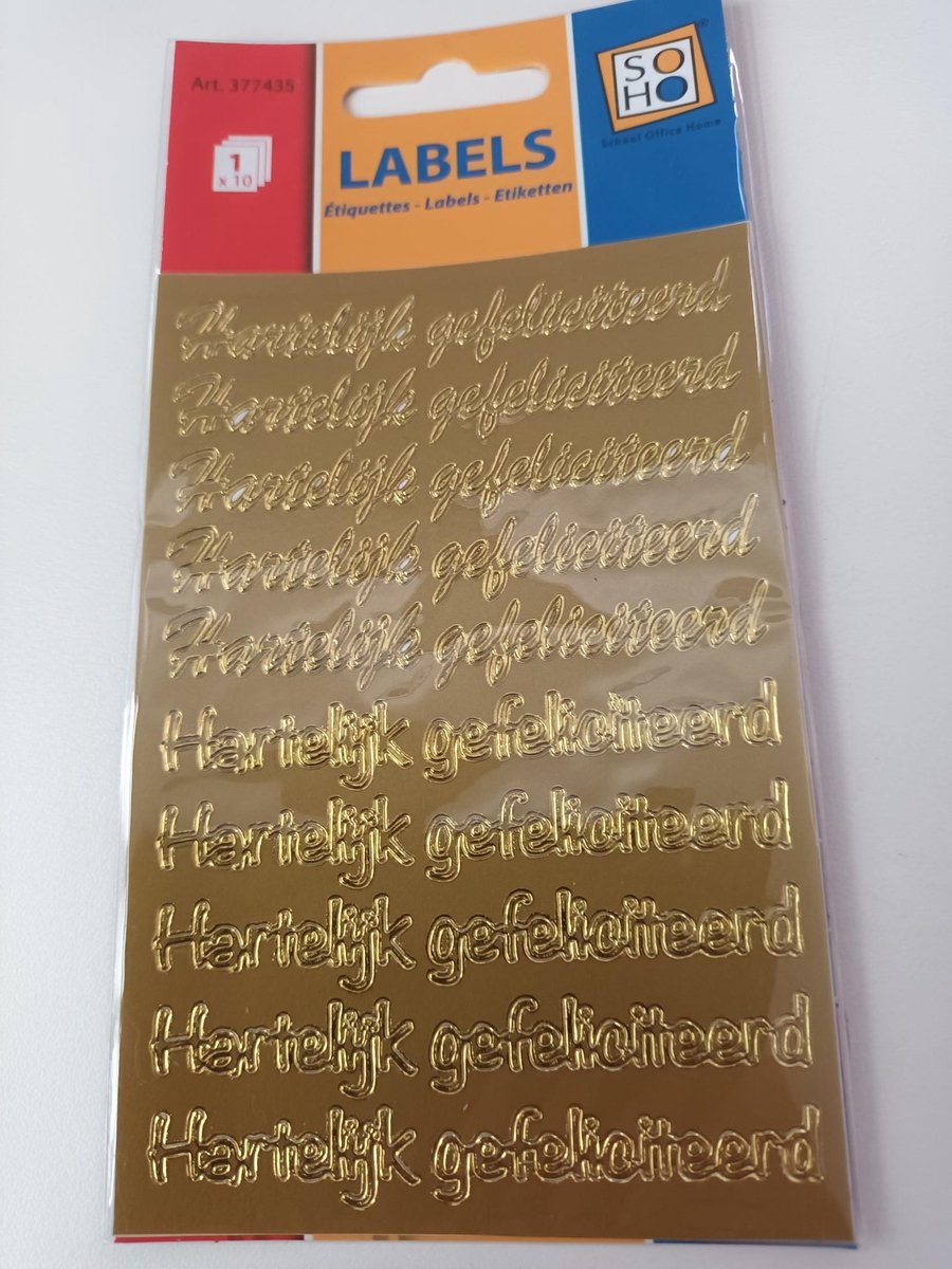 LABEL STIKKER ETIKET HARTELIJK GEFELICITEERD GOUD 10 STUKS