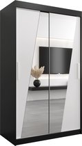 InspireMe - Kledingkast met 2 schuifdeuren, Modern-stijl, Een kledingkast met planken en een spiegel (BxHxD): 120x200x62 - THOR 120 Zwart Mat + Wit Mat