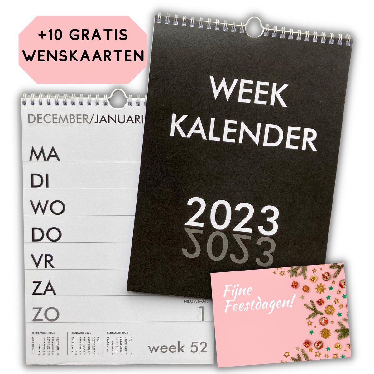 GROOT LETTER - Weekkalender 2023 - Wandkalender - Ophangbaar - A4 formaat - 10 Gratis WENSKAARTEN