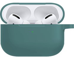 Hoesje - Geschikt voor Apple AirPods Pro 2 - met Clip - Siliconen Hoes - Silicone Case Cover - Donkergroen