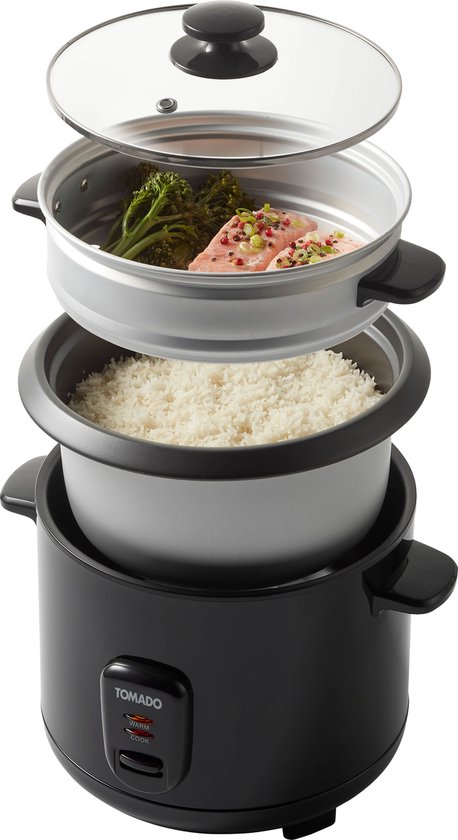Tomado TRC1501B - Rijstkoker met stoommand - Inhoud 1,5 liter - Warmhoudfunctie - 7 porties - Anti aanbaklaag - Rice cooker - Zwart
