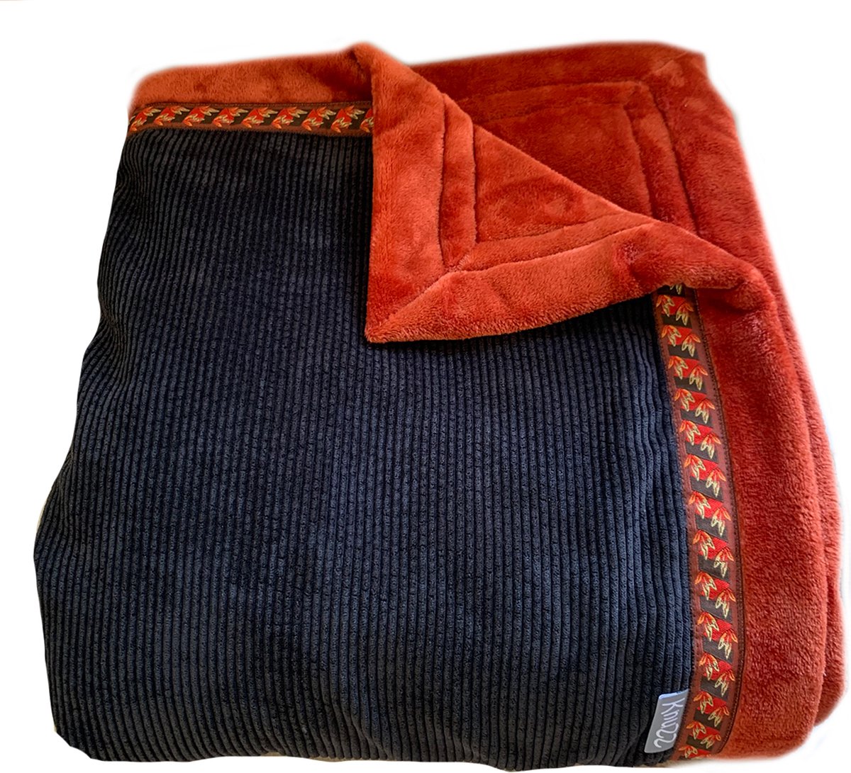 Handgemaakte woondeken of plaid zwarte rib 200 x 145 cm