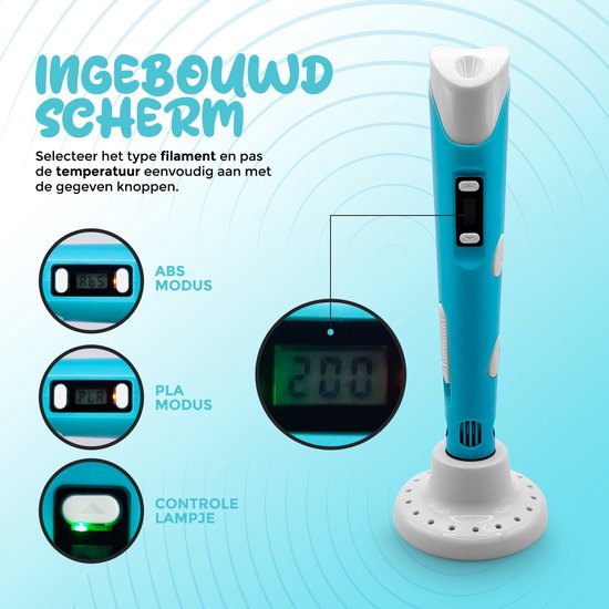 Fits4Kids® 3D Pen Starterspakket XXL - 140m Filament Vullingen - Inclusief E-Book - Opbergkoffer - Tekenmat - Tekenboek - Knutselen - Drawer - Blauw