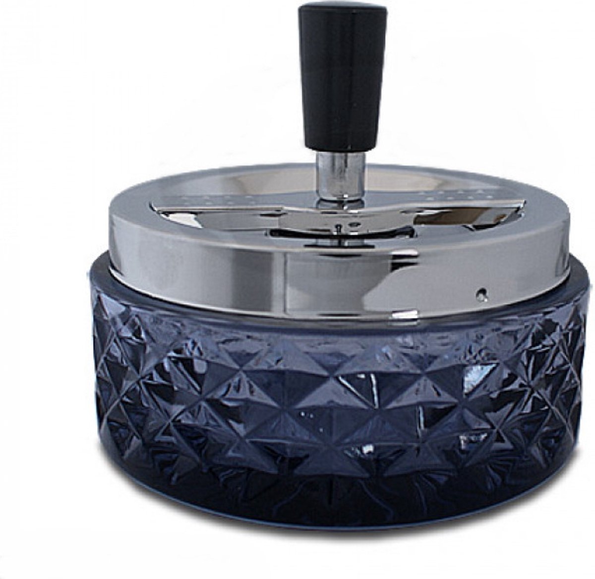 Goedkoopste Draaiasbak - zwart - glas en chroom - 12 cm - drukasbak - - Terrasasbak/tafelasbak/draaiasbak/drukasbak asbak - Rokersbenodigdheden - Rookaccessoires