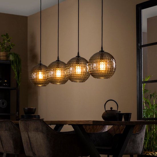 Ronde glazen hanglamp Genua zand / beige – Luxe 5-lichts voor boven eettafel