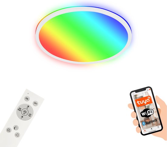 Briloner - Plafonnier LED intelligent - Changement de couleur RVB - Effet de lumière indirecte - Lumière blanche neutre - WiFi - Lampe de salon - Télécommande - Commande vocale