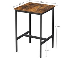 Hoppa! bartafel, hoge keukentafel, lessenaar met stabiel stalen frame, 60x60x92 cm (LxBxH), eenvoudige montage, keuken, industriele stijl, vintage bruin-zwart