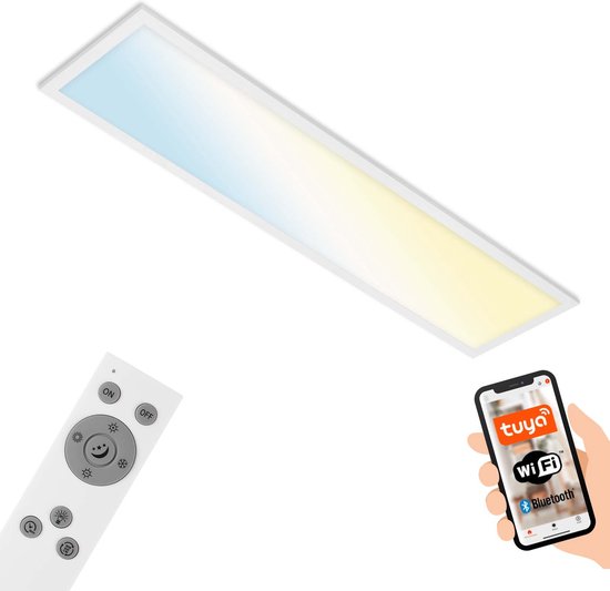 BRILONER - PIATTO S - Panneau LED CCT, 28 W, 3000 lm, IP20, blanc, plastique-métal, dimmable, CCT, 100 x 25 x 6,6 cm