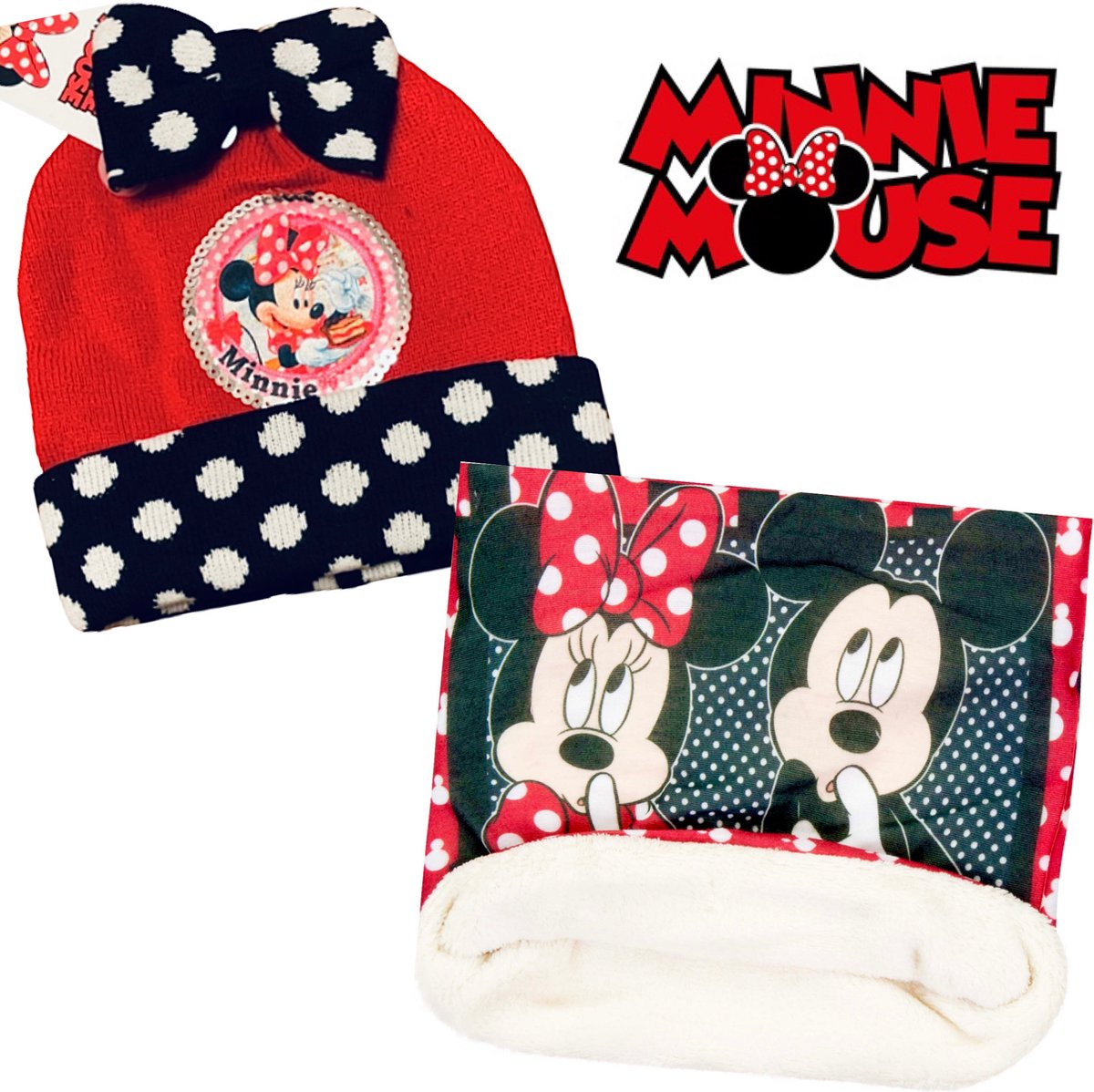 Disney Minnie Mouse set / winterset - 2-delig - muts + colsjaal - rood/zwart - Maat one size (± 2-5 jaar)