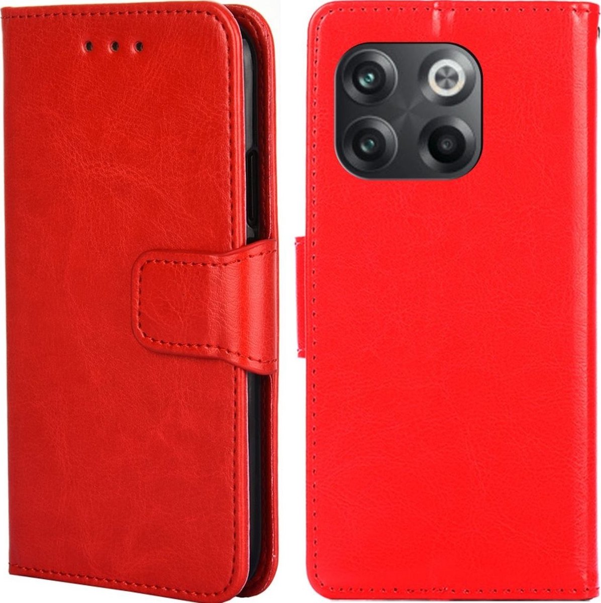 Mobigear Telefoonhoesje geschikt voor OnePlus 10T Hoesje | Mobigear Wallet Bookcase Portemonnee | Pasjeshouder voor 3 Pasjes | Telefoonhoesje voor Pinpas / OV Kaart / Rijbewijs - Rood